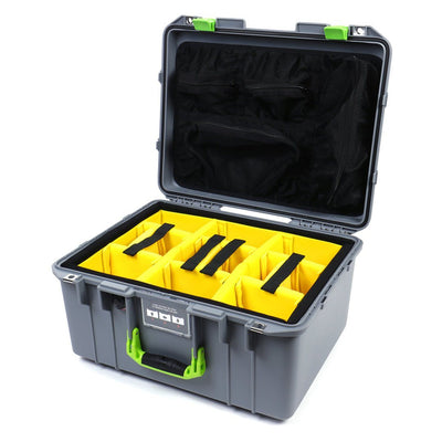 Pelican 1557 Air Case, Silver with Lime Green Handle & Latches Yellow Padded Microfiber Dividers with Mesh Lid Organizer ColorCase 015570-0110-180-300