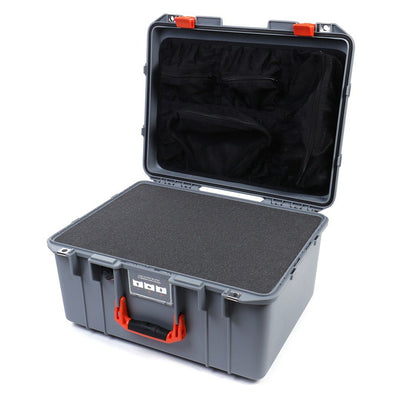 Pelican 1557 Air Case, Silver with Orange Handle & Latches Pick & Pluck Foam with Mesh Lid Organizer ColorCase 015570-0101-180-150
