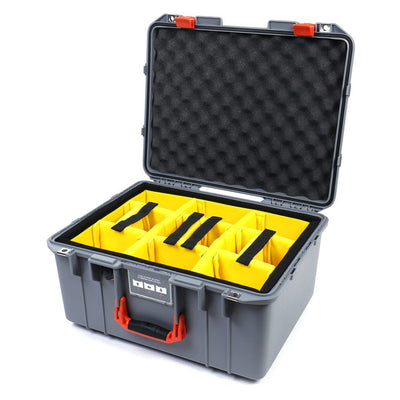 Pelican 1557 Air Case, Silver with Orange Handle & Latches Yellow Padded Microfiber Dividers with Convolute Lid Foam ColorCase 015570-0010-180-150