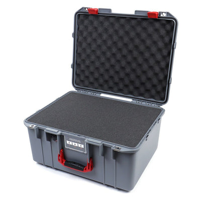 Pelican 1557 Air Case, Silver with Red Handle & Latches Pick & Pluck Foam with Convolute Lid Foam ColorCase 015570-0001-180-320