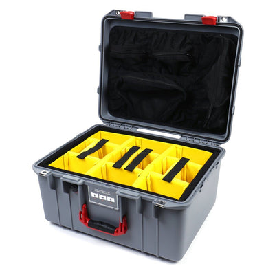 Pelican 1557 Air Case, Silver with Red Handle & Latches Yellow Padded Microfiber Dividers with Mesh Lid Organizer ColorCase 015570-0110-180-320