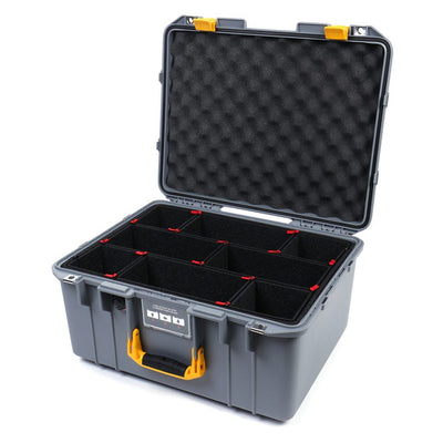 Pelican 1557 Air Case, Silver with Yellow Handle & Latches TrekPak Divider System with Convolute Lid Foam ColorCase 015570-0020-180-240