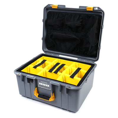 Pelican 1557 Air Case, Silver with Yellow Handle & Latches Yellow Padded Microfiber Dividers with Mesh Lid Organizer ColorCase 015570-0110-180-240
