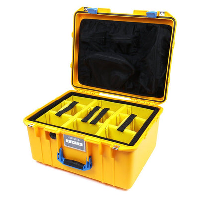 Pelican 1557 Air Case, Yellow with Blue Handle & Latches Yellow Padded Microfiber Dividers with Mesh Lid Organizer ColorCase 015570-0110-240-120