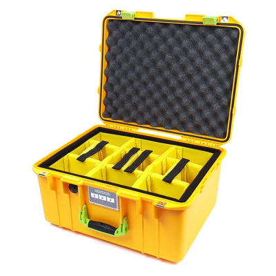 Pelican 1557 Air Case, Yellow with Lime Green Handle & Latches Yellow Padded Microfiber Dividers with Convolute Lid Foam ColorCase 015570-0010-240-300