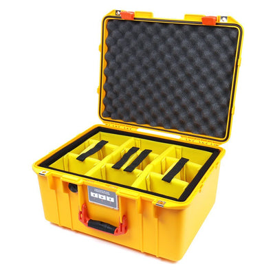 Pelican 1557 Air Case, Yellow with Orange Handle & Latches Yellow Padded Microfiber Dividers with Convolute Lid Foam ColorCase 015570-0010-240-150
