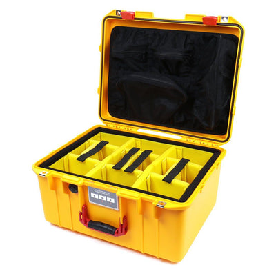 Pelican 1557 Air Case, Yellow with Red Handle & Latches Yellow Padded Microfiber Dividers with Mesh Lid Organizer ColorCase 015570-0110-240-320