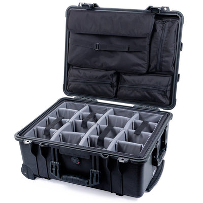 Pelican 1560 Case, Black Gray Padded Microfiber Dividers with Computer Pouch ColorCase 015600-0270-110-110