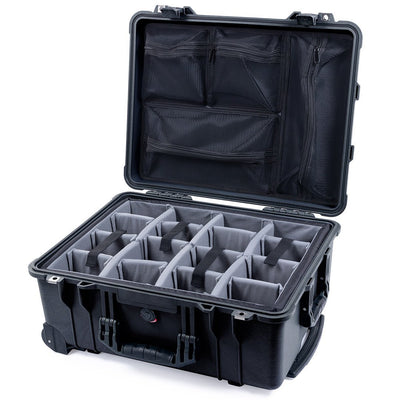 Pelican 1560 Case, Black Gray Padded Microfiber Dividers with Mesh Lid Organizer ColorCase 015600-0170-110-110