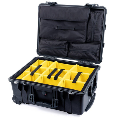 Pelican 1560 Case, Black Yellow Padded Microfiber Dividers with Computer Pouch ColorCase 015600-0210-110-110