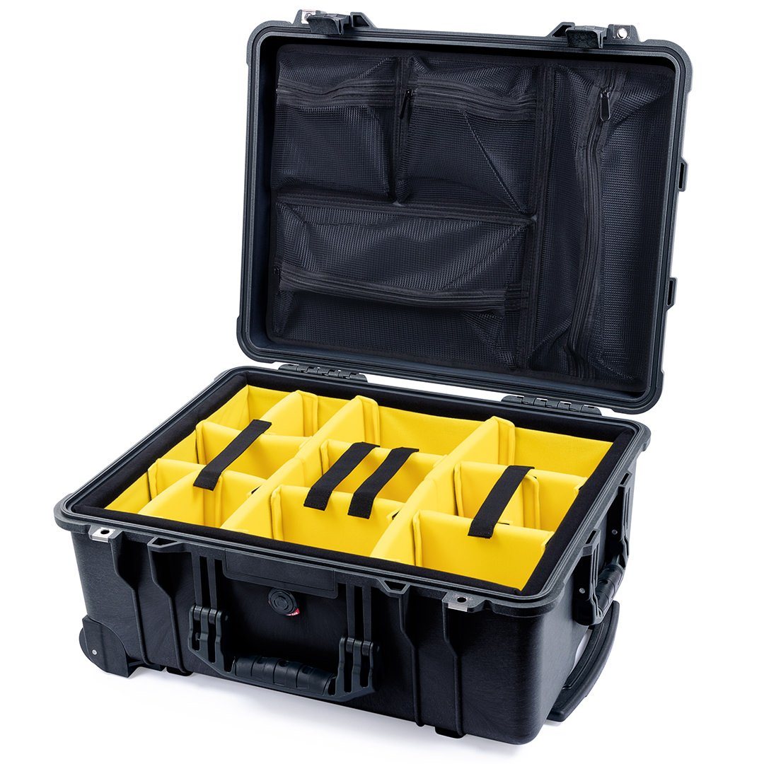 Pelican 1560 Case, Black Yellow Padded Microfiber Dividers with Mesh Lid Organizer ColorCase 015600-0110-110-110