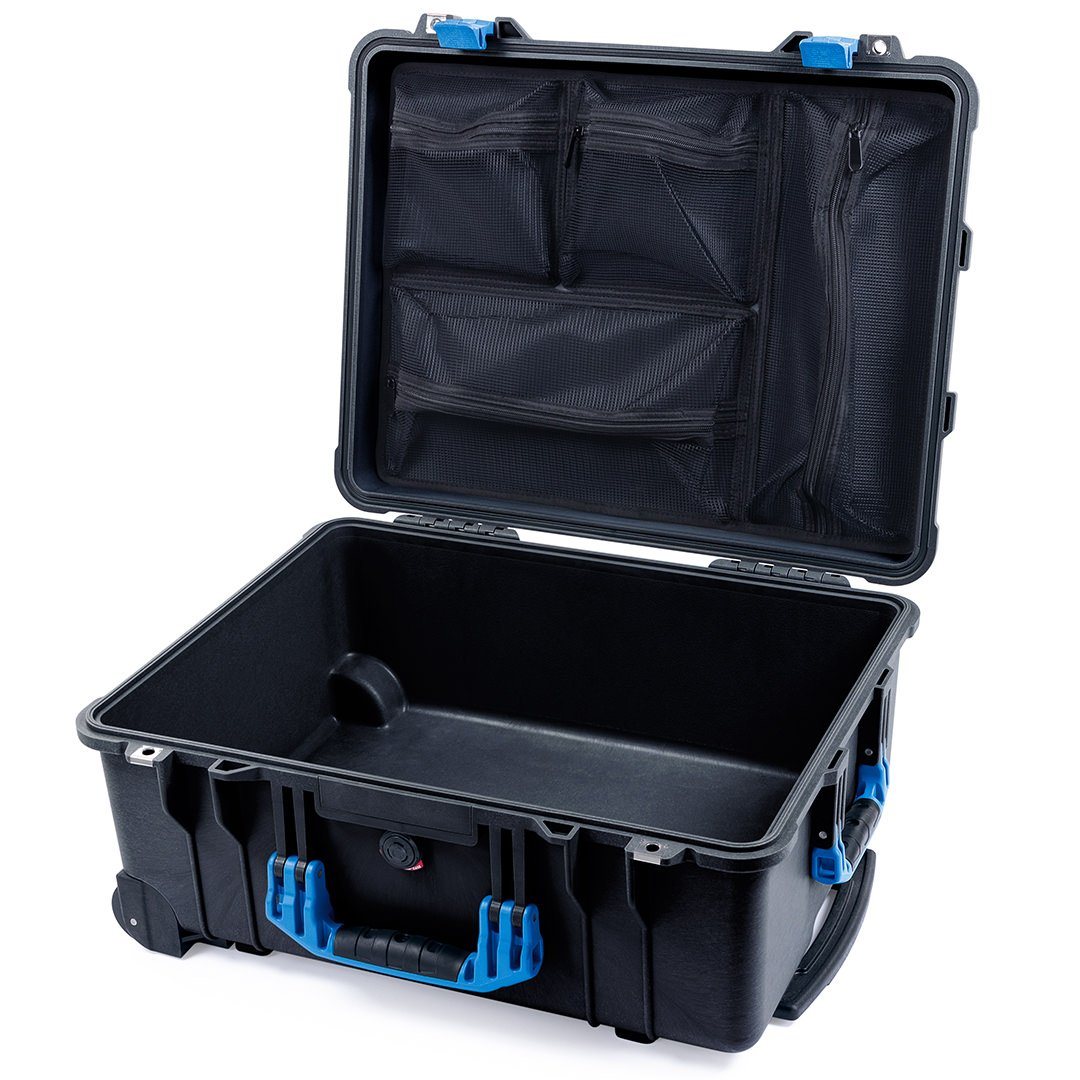 Pelican 1560 Case, Black with Blue Handles &amp; Latches Mesh Lid Organizer Only ColorCase 015600-0100-110-120
