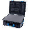Pelican 1560 Case, Black with Blue Handles & Latches Pick & Pluck Foam with Mesh Lid Organizer ColorCase 015600-0101-110-120