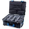 Pelican 1560 Case, Black with Blue Handles & Latches Gray Padded Microfiber Dividers with Computer Pouch ColorCase 015600-0270-110-120