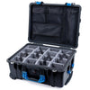 Pelican 1560 Case, Black with Blue Handles & Latches Gray Padded Microfiber Dividers with Mesh Lid Organizer ColorCase 015600-0170-110-120