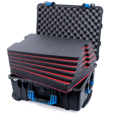 Pelican 1560 Case, Black with Blue Handles & Latches Custom Tool Kit (6 Foam Inserts with Convolute Lid Foam) ColorCase 015600-0060-110-120