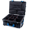 Pelican 1560 Case, Black with Blue Handles & Latches TrekPak Divider System with Computer Pouch ColorCase 015600-0220-110-120
