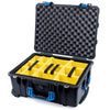 Pelican 1560 Case, Black with Blue Handles & Latches Yellow Padded Microfiber Dividers with Convolute Lid Foam ColorCase 015600-0010-110-120