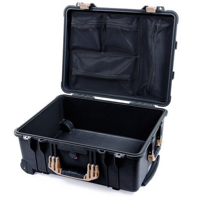 Pelican 1560 Case, Black with Desert Tan Handles & Latches Mesh Lid Organizer Only ColorCase 015600-0100-110-310