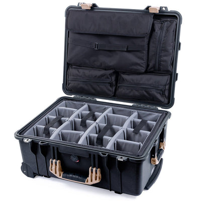 Pelican 1560 Case, Black with Desert Tan Handles & Latches Gray Padded Microfiber Dividers with Computer Pouch ColorCase 015600-0270-110-310