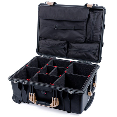 Pelican 1560 Case, Black with Desert Tan Handles & Latches TrekPak Divider System with Computer Pouch ColorCase 015600-0220-110-310