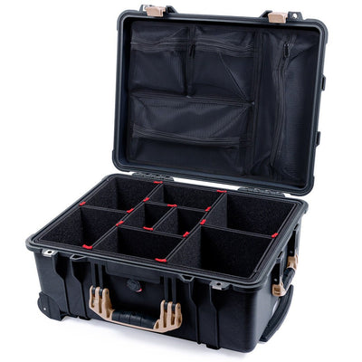 Pelican 1560 Case, Black with Desert Tan Handles & Latches TrekPak Divider System with Mesh Lid Organizer ColorCase 015600-0120-110-310