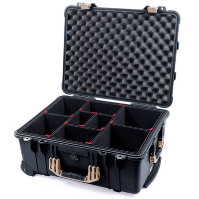 Pelican 1560 Case, Black with Desert Tan Handles & Latches TrekPak Divider System with Convolute Lid Foam ColorCase 015600-0020-110-310