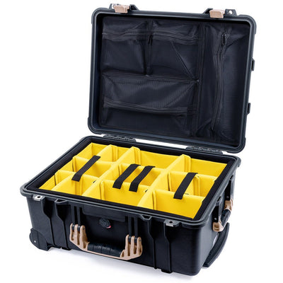 Pelican 1560 Case, Black with Desert Tan Handles & Latches Yellow Padded Microfiber Dividers with Mesh Lid Organizer ColorCase 015600-0110-110-310