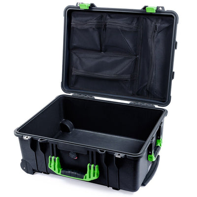 Pelican 1560 Case, Black with Lime Green Handles & Latches Mesh Lid Organizer Only ColorCase 015600-0100-110-300