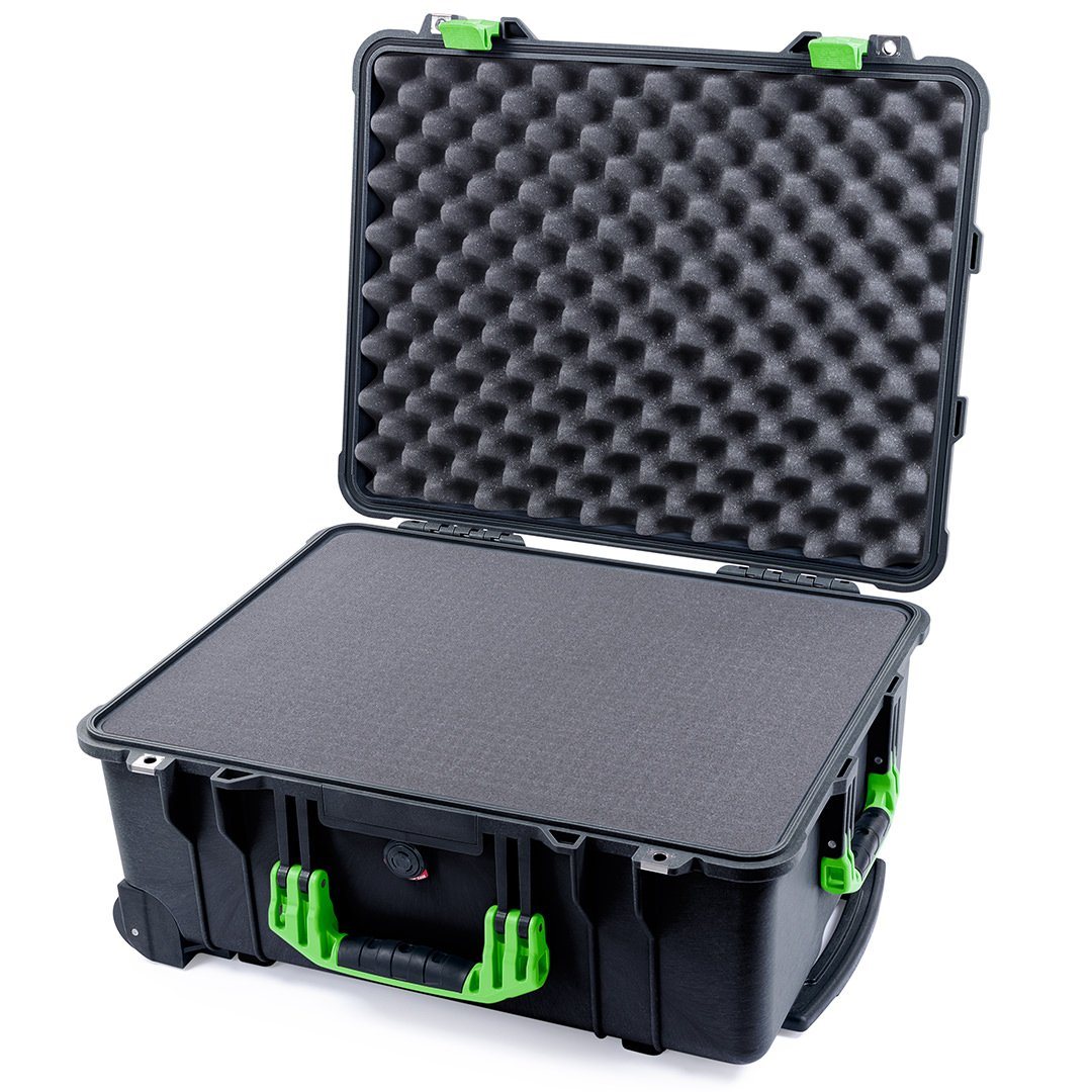 Pelican 1560 Case, Black with Lime Green Handles &amp; Latches Pick &amp; Pluck Foam with Convolute Lid Foam ColorCase 015600-0001-110-300