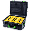 Pelican 1560 Case, Black with Lime Green Handles & Latches Yellow Padded Microfiber Dividers with Mesh Lid Organizer ColorCase 015600-0110-110-300