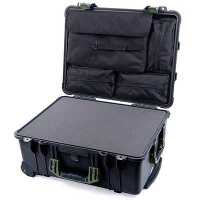 Pelican 1560 Case, Black with OD Green Handles & Latches Pick & Pluck Foam with Computer Pouch ColorCase 015600-0201-110-130
