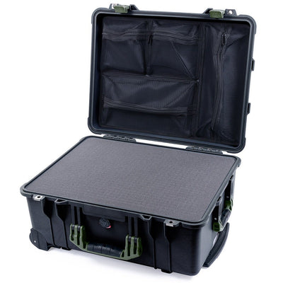 Pelican 1560 Case, Black with OD Green Handles & Latches Pick & Pluck Foam with Mesh Lid Organizer ColorCase 015600-0101-110-130