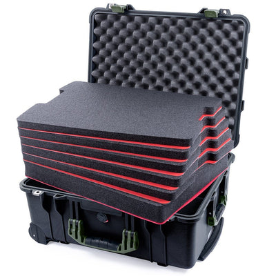 Pelican 1560 Case, Black with OD Green Handles & Latches Custom Tool Kit (6 Foam Inserts with Convolute Lid Foam) ColorCase 015600-0060-110-130