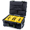 Pelican 1560 Case, Black with OD Green Handles & Latches Yellow Padded Microfiber Dividers with Computer Pouch ColorCase 015600-0210-110-130