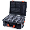 Pelican 1560 Case, Black with Orange Handles & Latches Gray Padded Microfiber Dividers with Mesh Lid Organizer ColorCase 015600-0170-110-150