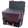 Pelican 1560 Case, Black with Orange Handles & Latches Custom Tool Kit (6 Foam Inserts with Convolute Lid Foam) ColorCase 015600-0060-110-150