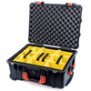Pelican 1560 Case, Black with Orange Handles & Latches Yellow Padded Microfiber Dividers with Convolute Lid Foam ColorCase 015600-0010-110-150