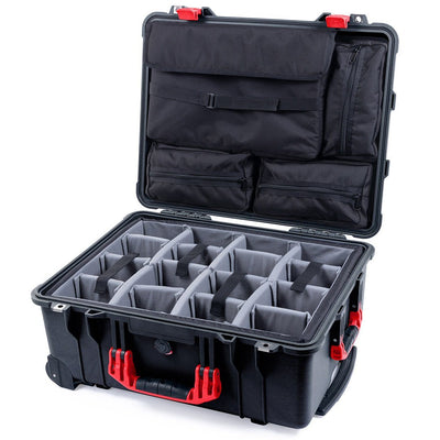Pelican 1560 Case, Black with Red Handles & Latches Gray Padded Microfiber Dividers with Computer Pouch ColorCase 015600-0270-110-320