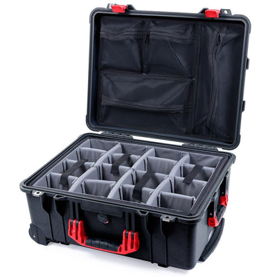 Pelican 1560 Case, Black with Red Handles & Latches Gray Padded Microfiber Dividers with Mesh Lid Organizer ColorCase 015600-0170-110-320