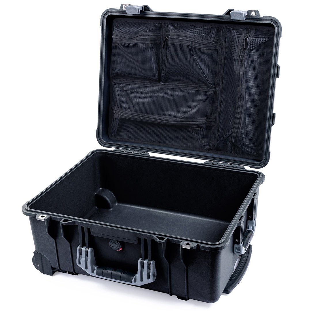 Pelican 1560 Case, Black with Silver Handles &amp; Latches Mesh Lid Organizer Only ColorCase 015600-0100-110-180