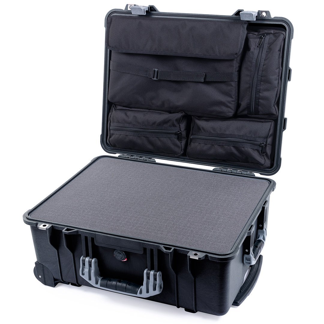 Pelican 1560 Case, Black with Silver Handles &amp; Latches Pick &amp; Pluck Foam with Computer Pouch ColorCase 015600-0201-110-180