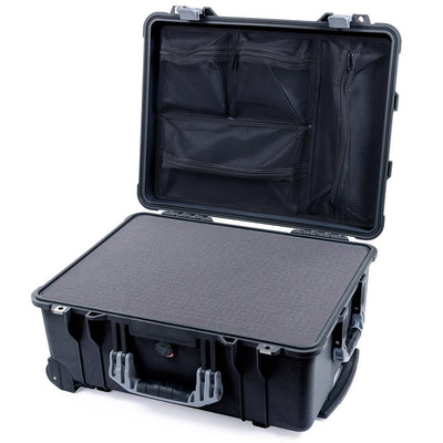 Pelican 1560 Case, Black with Silver Handles & Latches Pick & Pluck Foam with Mesh Lid Organizer ColorCase 015600-0101-110-180