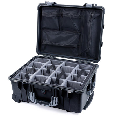 Pelican 1560 Case, Black with Silver Handles & Latches Gray Padded Microfiber Dividers with Mesh Lid Organizer ColorCase 015600-0170-110-180