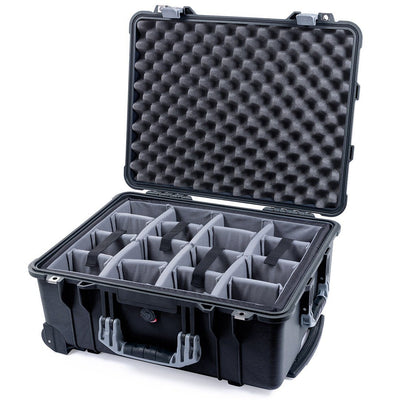 Pelican 1560 Case, Black with Silver Handles & Latches Gray Padded Microfiber Dividers with Convolute Lid Foam ColorCase 015600-0070-110-180