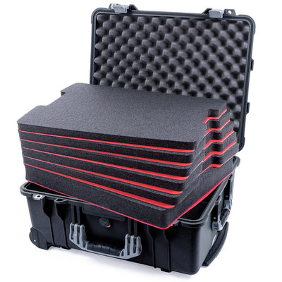 Pelican 1560 Case, Black with Silver Handles & Latches Custom Tool Kit (6 Foam Inserts with Convolute Lid Foam) ColorCase 015600-0060-110-180