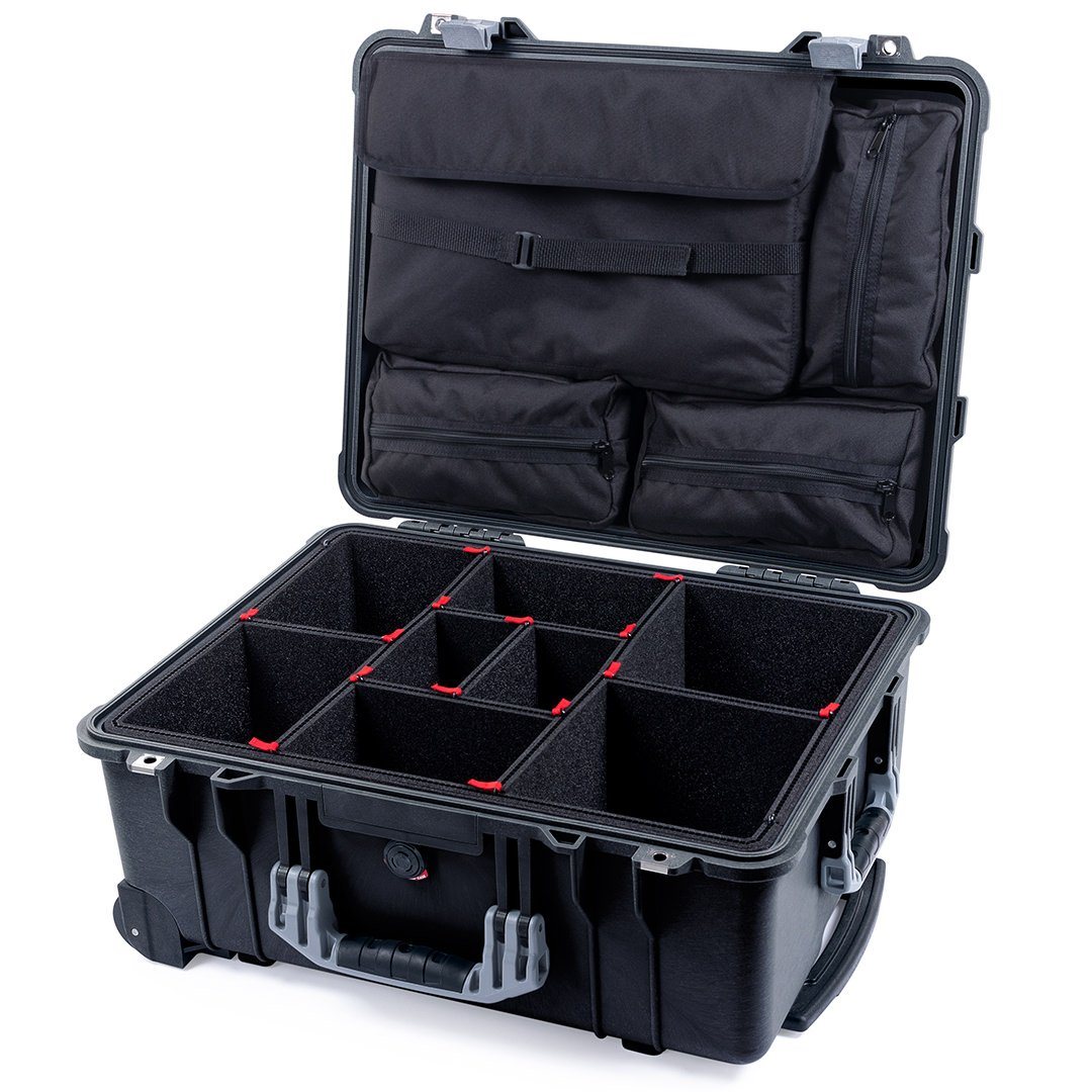 Pelican 1560 Case, Black with Silver Handles &amp; Latches TrekPak Divider System with Computer Pouch ColorCase 015600-0220-110-180