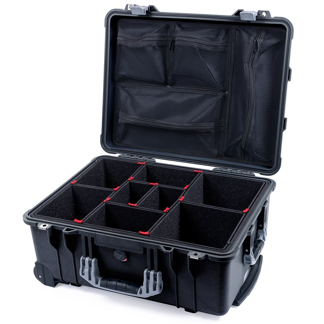 Pelican 1560 Case, Black with Silver Handles &amp; Latches TrekPak Divider System with Mesh Lid Organizer ColorCase 015600-0120-110-180