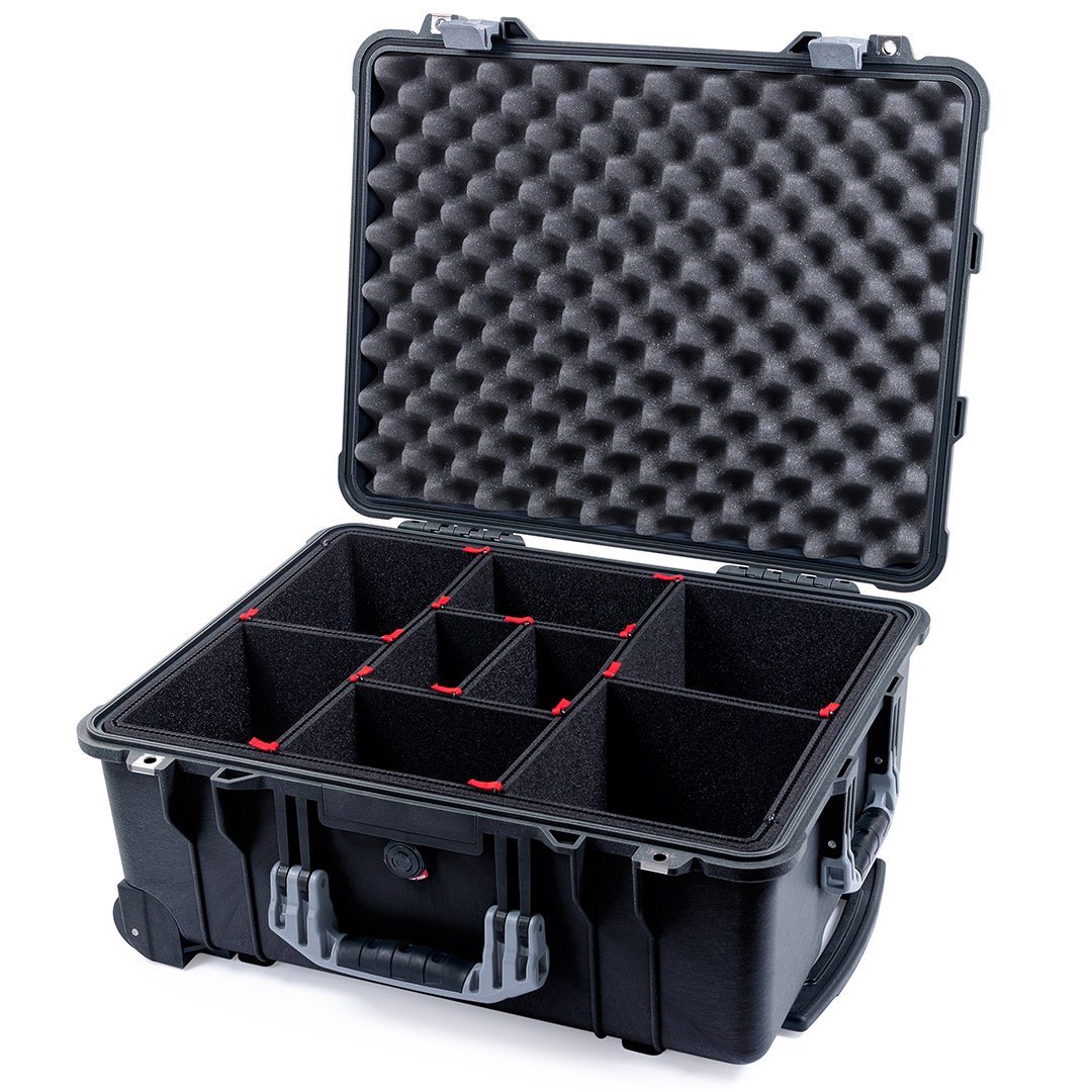 Pelican 1560 Case, Black with Silver Handles &amp; Latches TrekPak Divider System with Convolute Lid Foam ColorCase 015600-0020-110-180