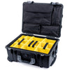 Pelican 1560 Case, Black with Silver Handles & Latches Yellow Padded Microfiber Dividers with Computer Pouch ColorCase 015600-0210-110-180
